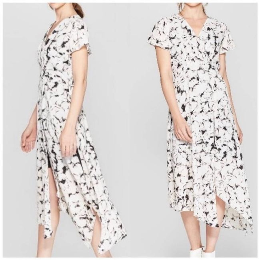Prologue Black and White Floral Midi Dress with Asymmetric Hem, Size XL, 1x Worn
